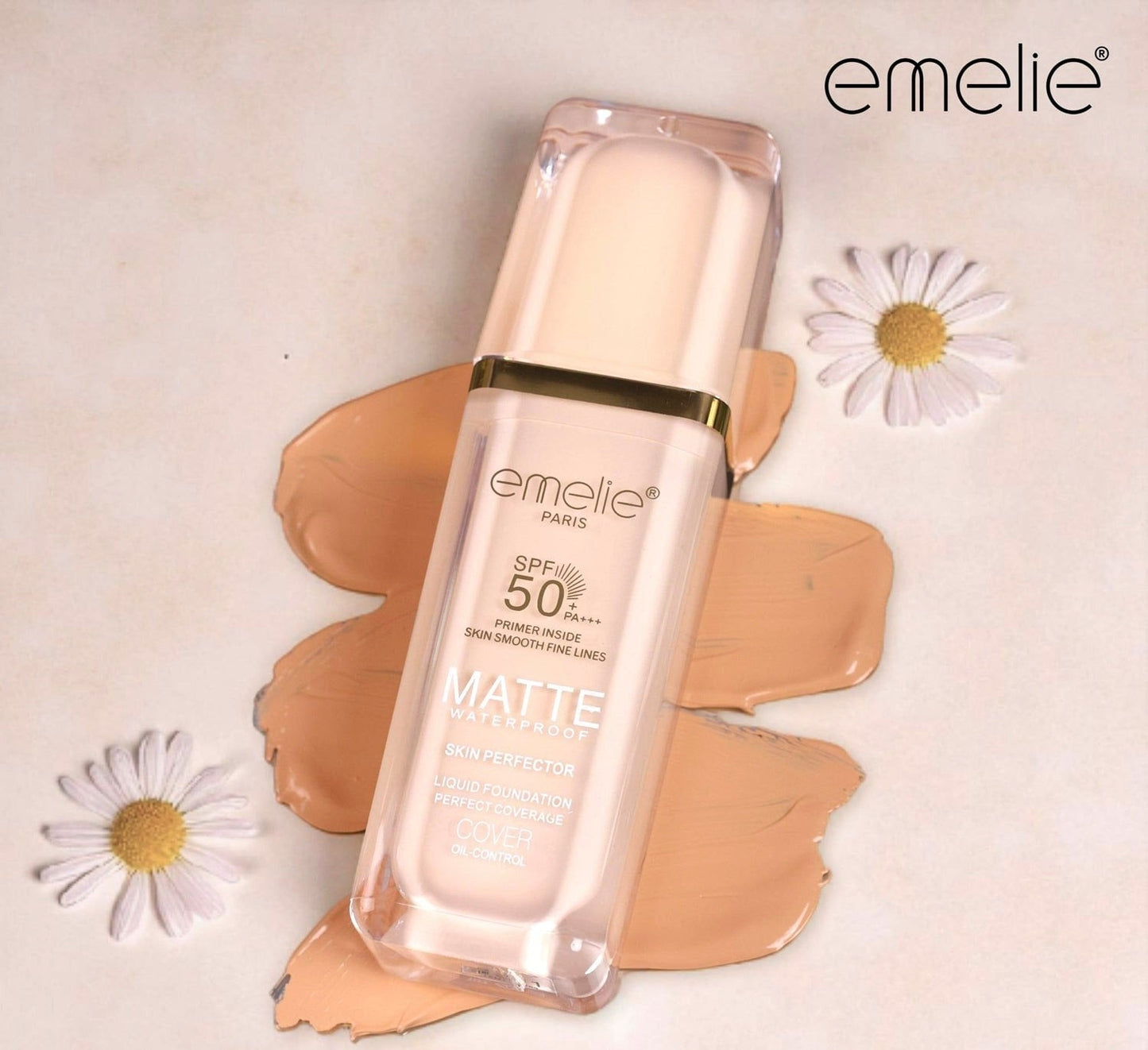 SPF 50+ Foundation with Primer - 2-in-1 Full Coverage, Matte, Waterproof, Long Wear Emelie Cosmetics.pk