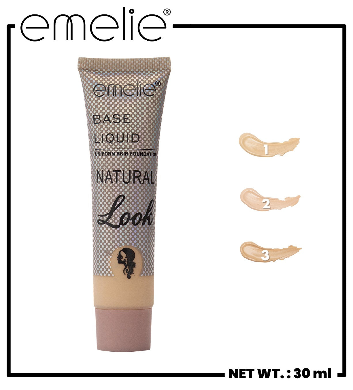 Base Liquid Natural Look Uniform Skin Foundation Emelie Cosmetics