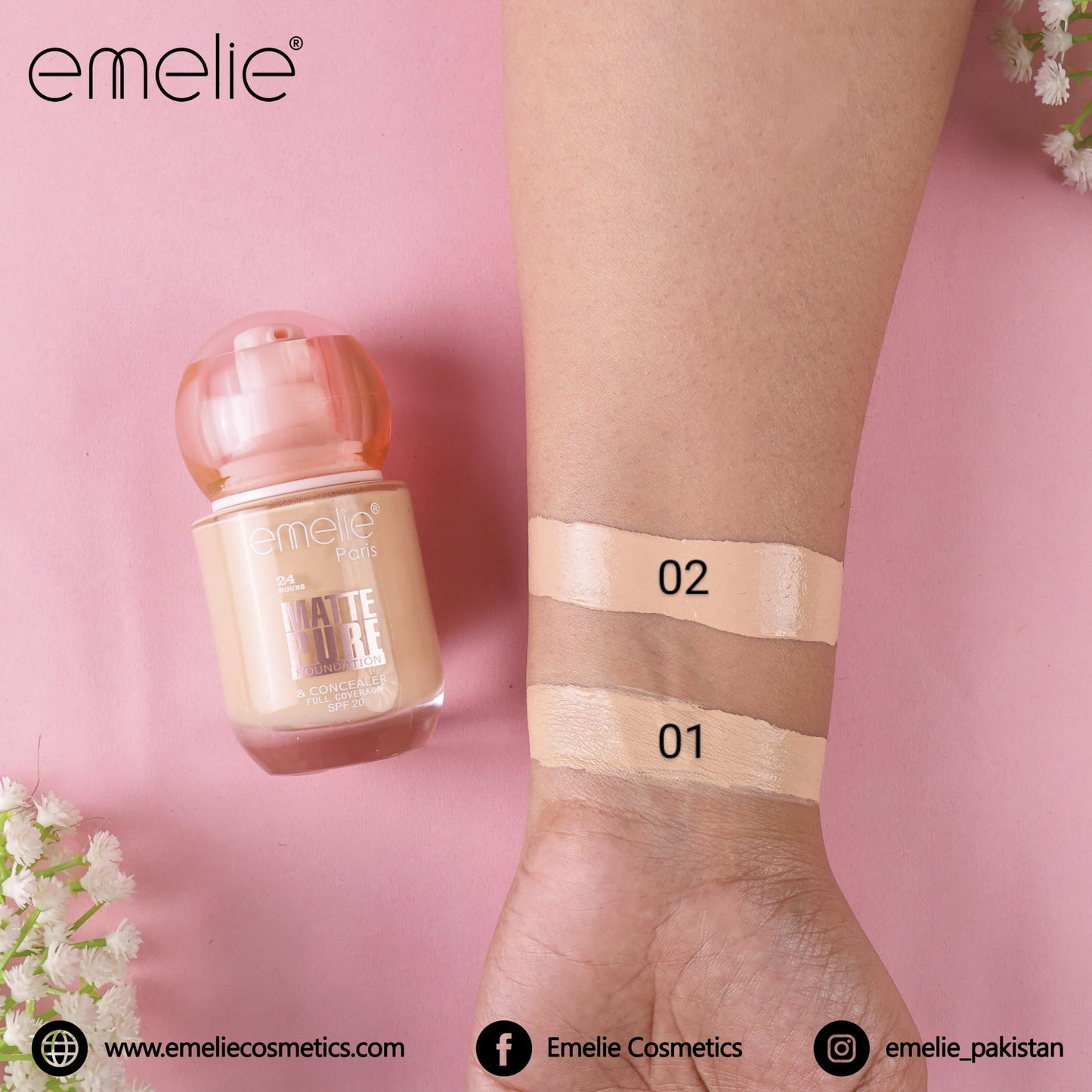 EmelieÂ® 24HR Matte Pure Foundation & Concealer â€“ Full Coverage, SPF 20 (30ml) Emelie Cosmetics
