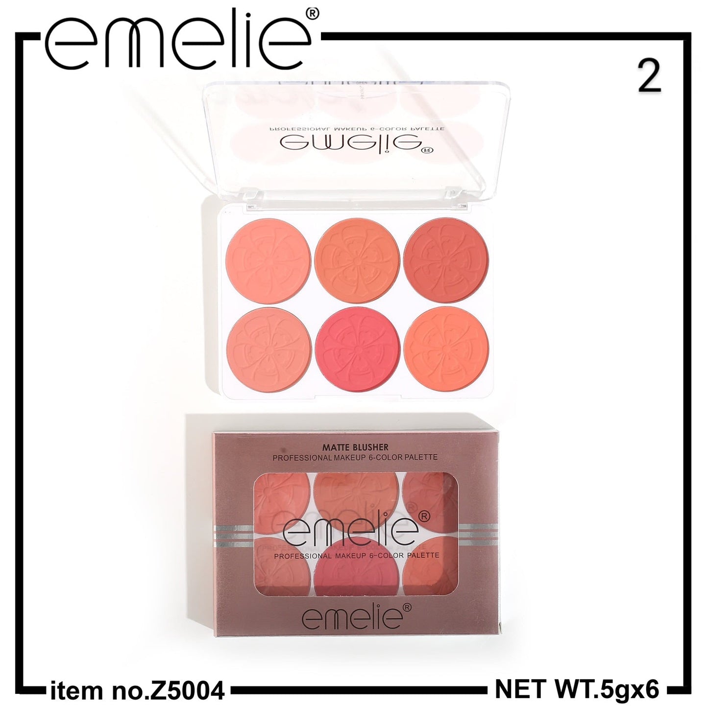Matte Blusher 6 Color Pallete Emelie Cosmetics.pk