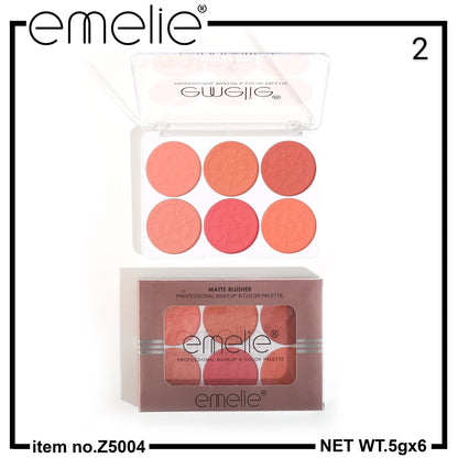 Matte Blusher 6 Color Pallete Emelie Cosmetics.pk