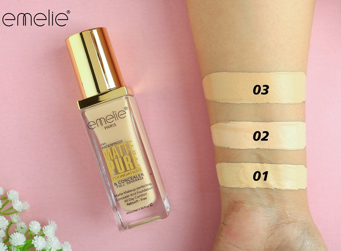 Full Coverage Matte Pure Foundation & Concealer - 40ml Emelie Cosmetics