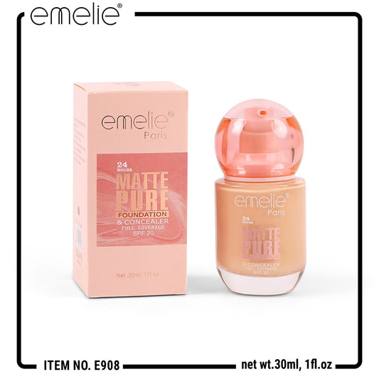 EmelieÂ® 24HR Matte Pure Foundation & Concealer â€“ Full Coverage, SPF 20 (30ml) Emelie Cosmetics