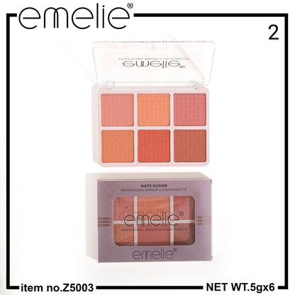 Matte Blusher 6 Color Pallete Emelie Cosmetics.pk