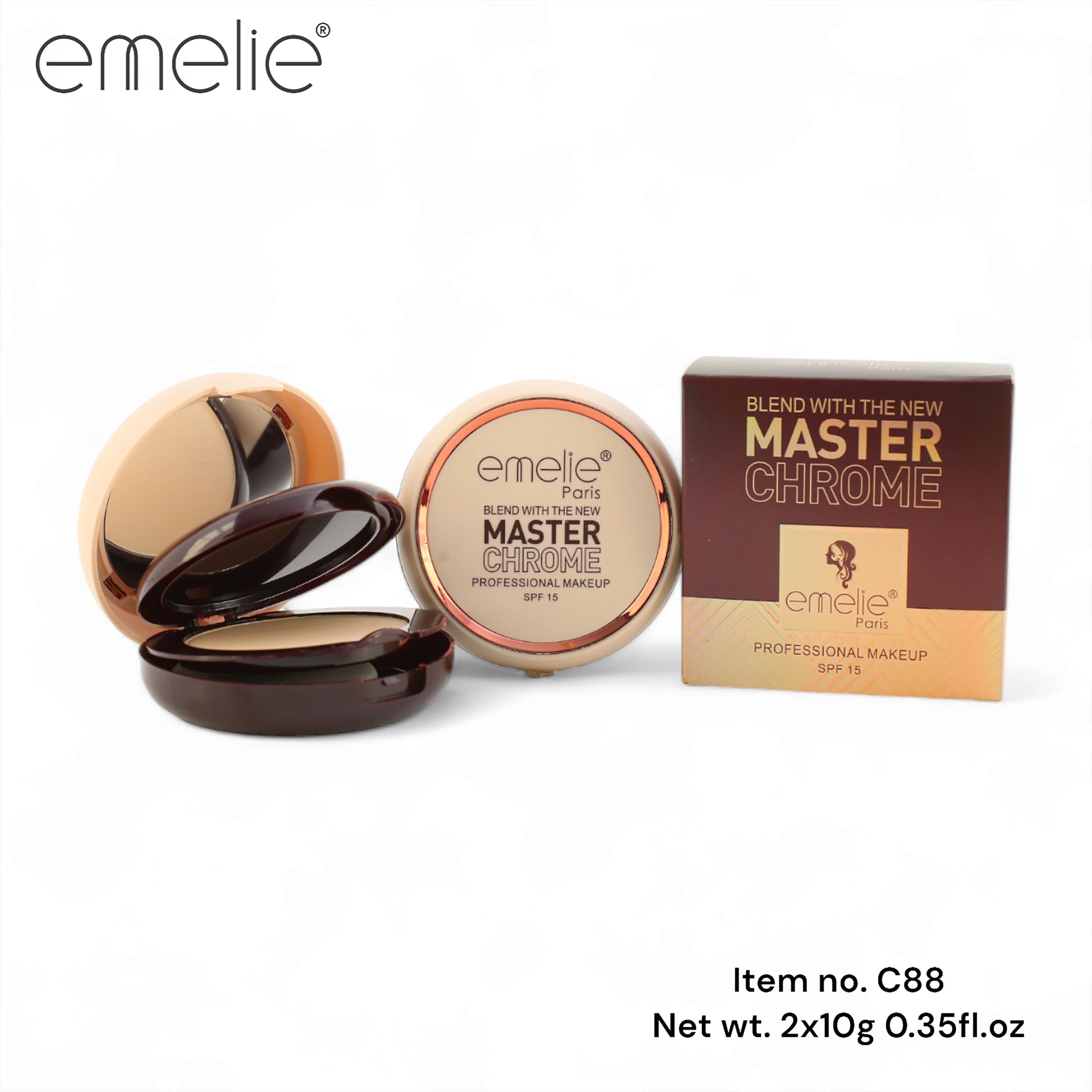 Master Chrome Compact Powder Emelie Cosmetics.pk