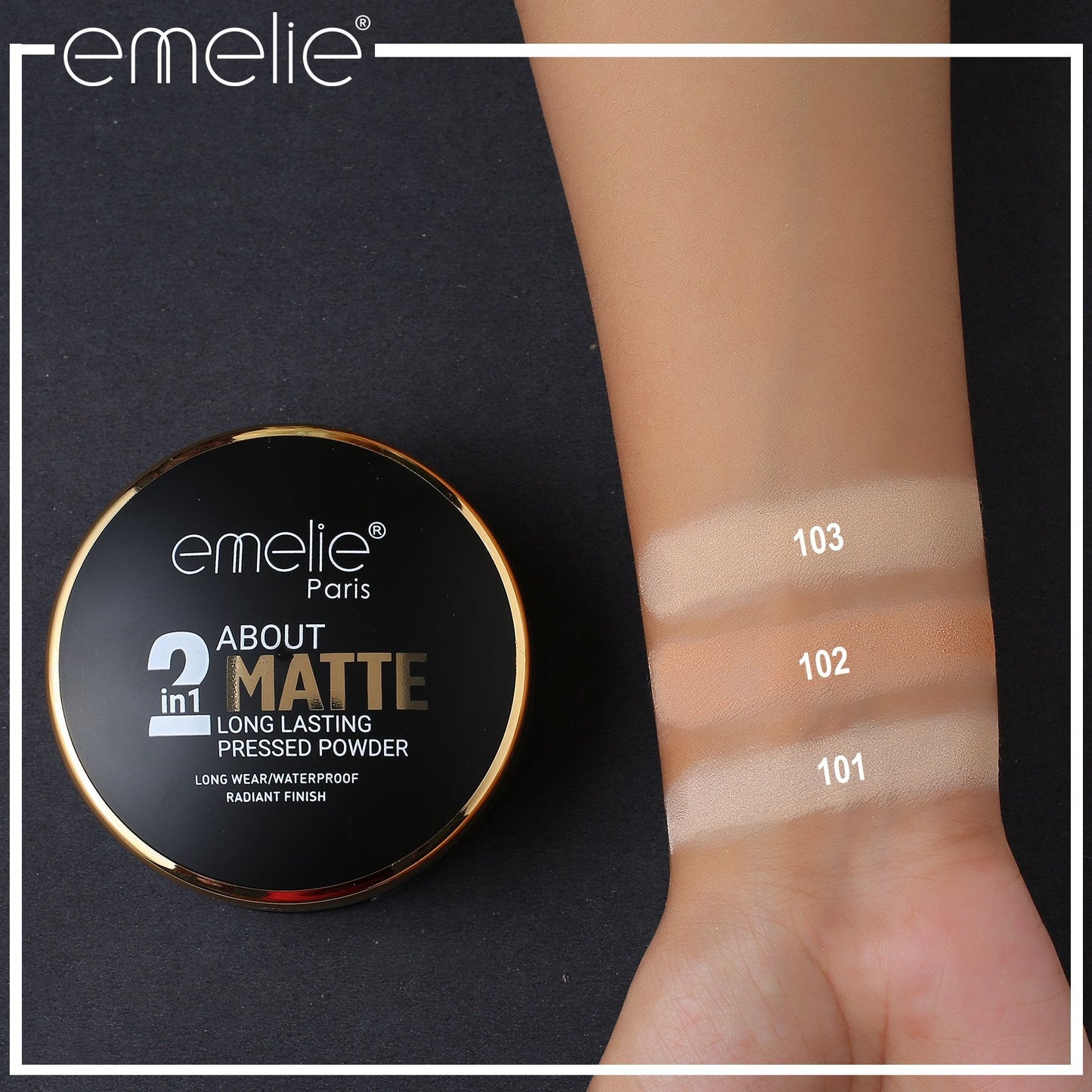2 in 1 Matte Pressed Powder Emelie Cosmetics.pk