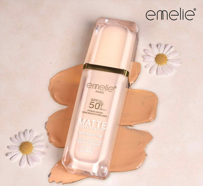 SPF 50+ Foundation with Primer - 2-in-1 Full Coverage, Matte, Waterproof, Long Wear Emelie Cosmetics.pk