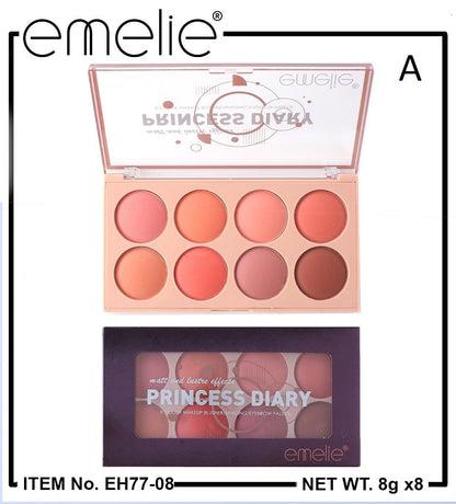 Princess Diary 8 Color Blusher/Eyeshadow Emelie Cosmetics.pk