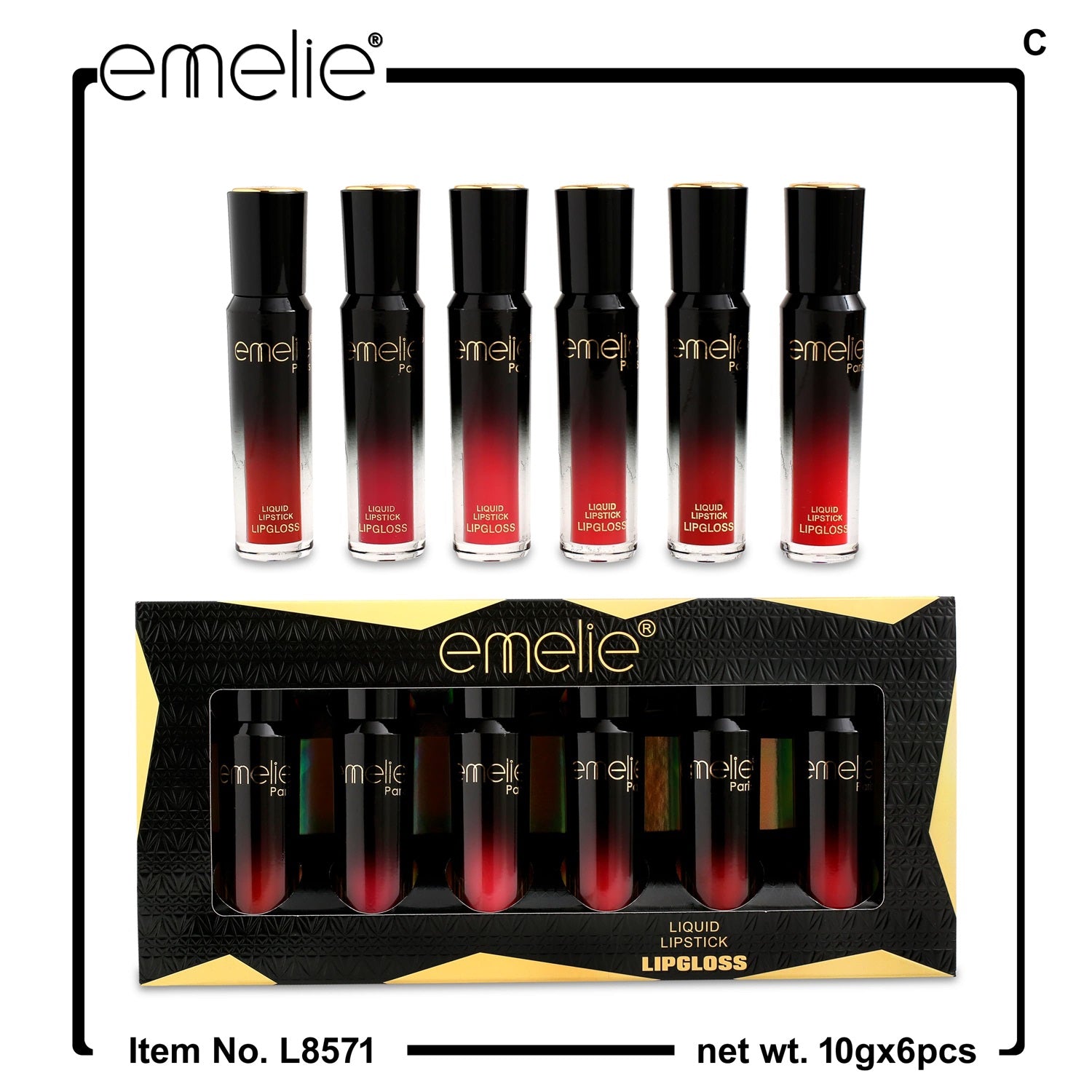 Emelie Liquid Lip Gloss - 6pc Set Emelie Cosmetics.pk