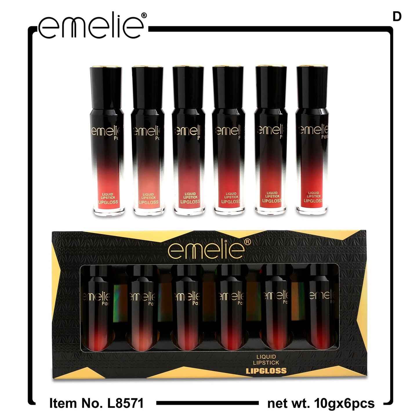 Emelie Liquid Lip Gloss - 6pc Set Emelie Cosmetics.pk