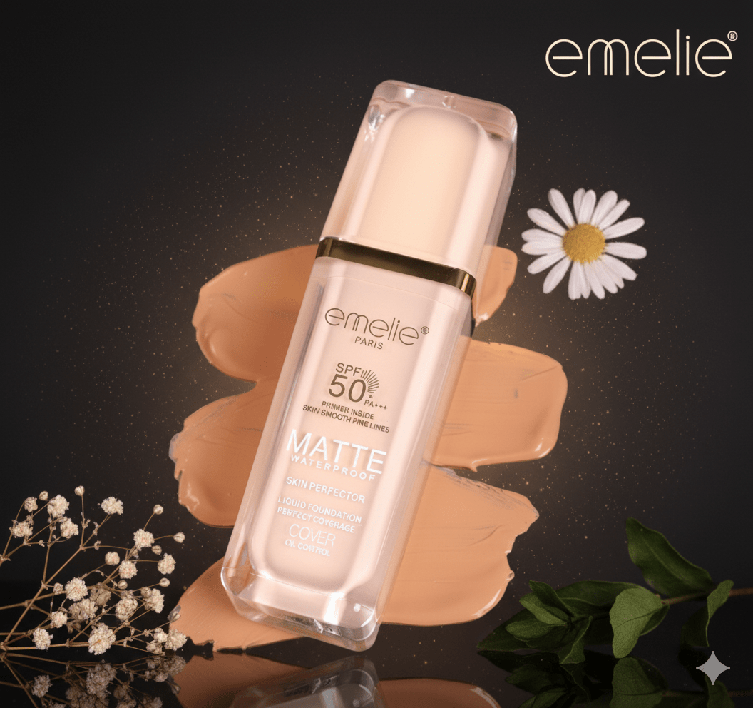 SPF 50+ Foundation with Primer - 2-in-1 Full Coverage, Matte, Waterproof, Long Wear Emelie Cosmetics.pk