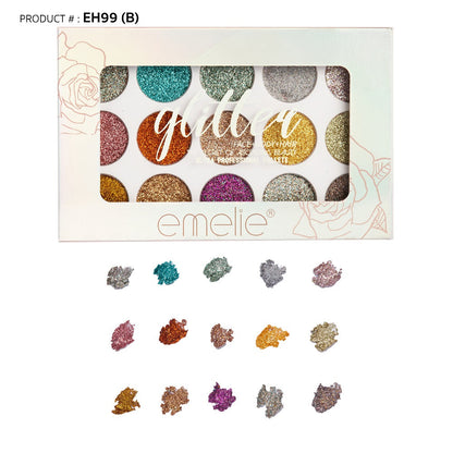 15 Color Emelie Glitter Eyeshadow Emelie Cosmetics.pk