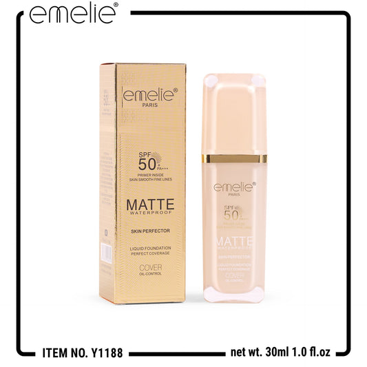 SPF 50+ Foundation with Primer - 2-in-1 Full Coverage, Matte, Waterproof, Long Wear Emelie Cosmetics.pk