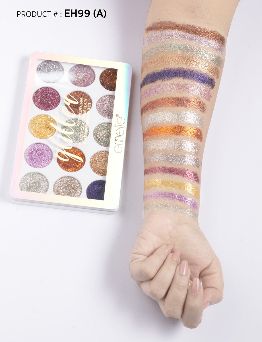 15 Color Emelie Glitter Eyeshadow Emelie Cosmetics.pk