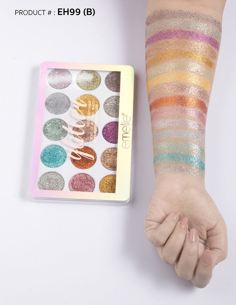 15 Color Emelie Glitter Eyeshadow Emelie Cosmetics.pk