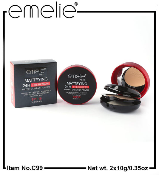 Mattifying 24H Fresh Wear Perfect Compact Powder Emelie Cosmetics.pk