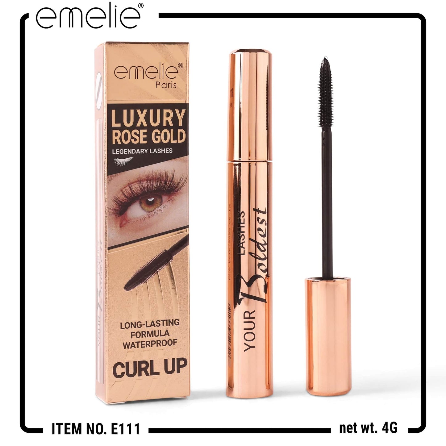 Emelie Paris Luxury Rose Gold Legendary Lashes Mascara Emelie Cosmetics.pk