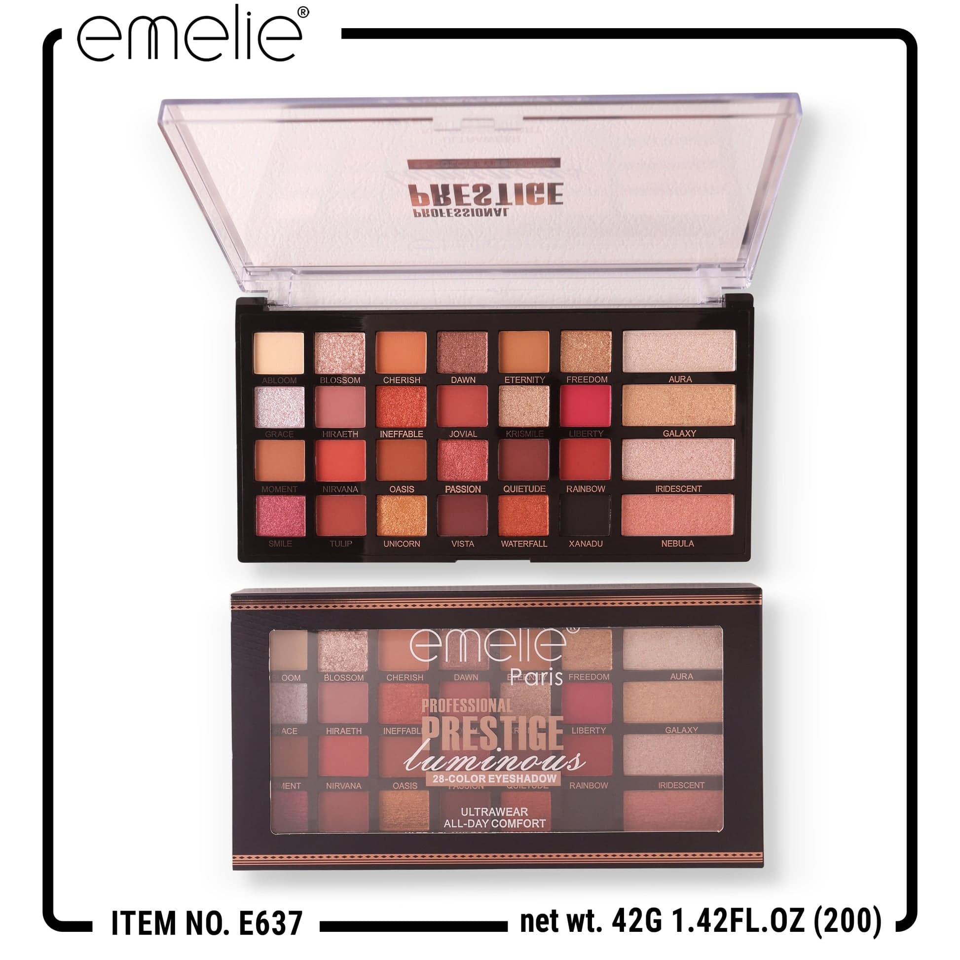 Emelie Paris Prestige Luminous 28-Color Eyeshadow Palette Emelie Cosmetics.pk